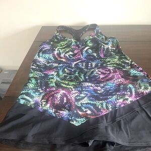 Swimwear: Multi Color Top with 2 Black Bottoms